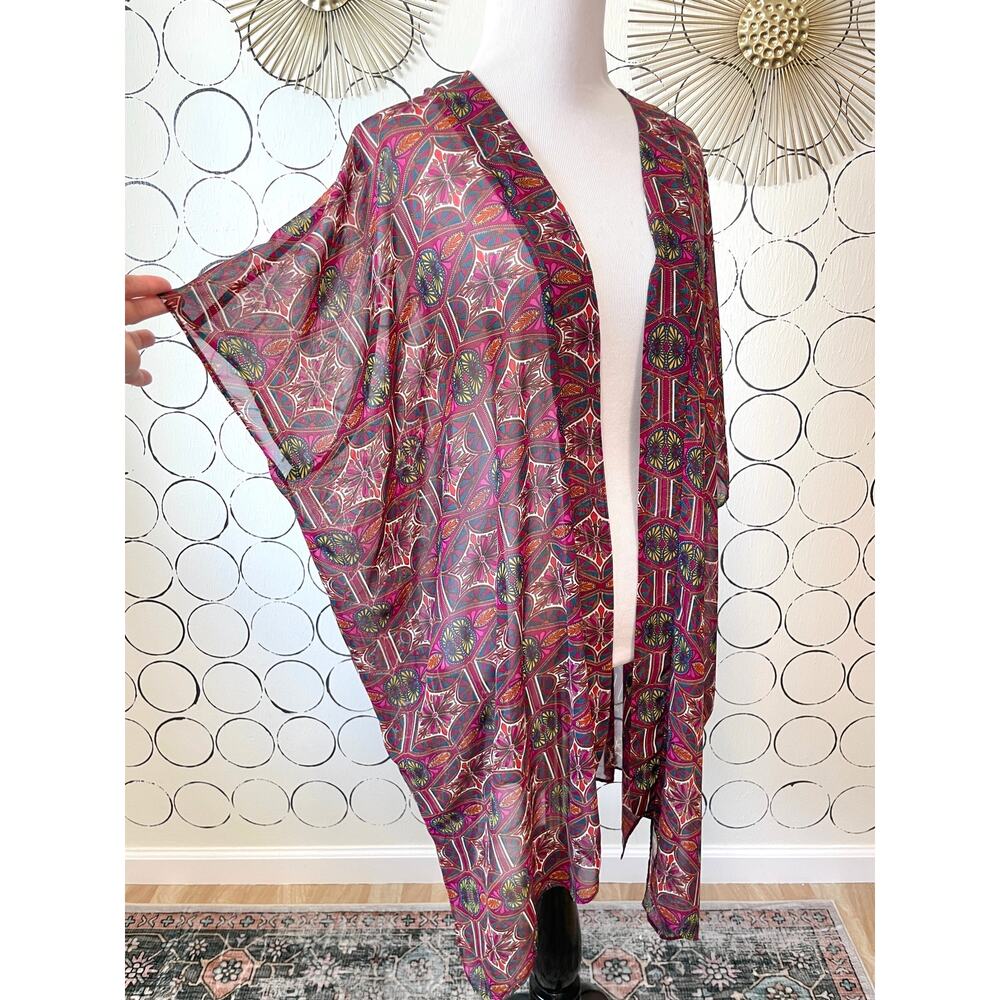 Cinnamon Girl Sheer Cardigan XXS Oversized Pink Boho Artsy Beach Dolman Sleeve